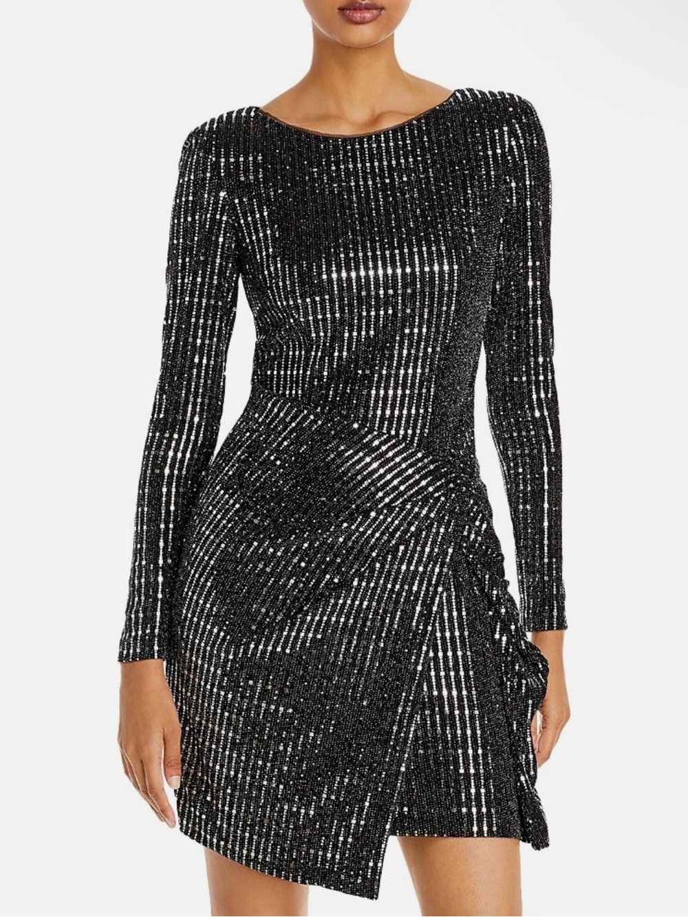 Aqua Black Sequin Long-Sleeve Mini Dress